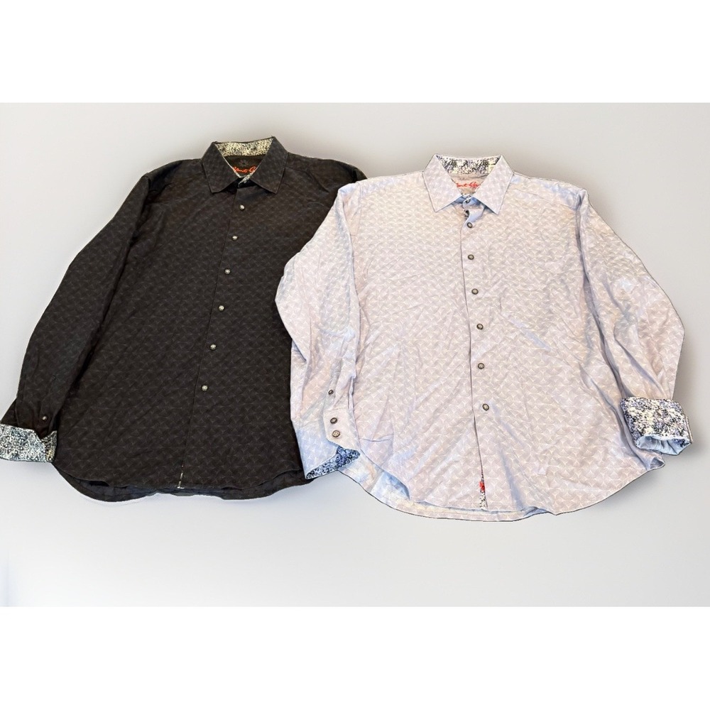 Lot Of 2 ROBERT GRAHAM Black&Purple Flip Cuff Geometric Long Sleeve Shirt Size L